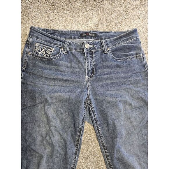Love Indigo Women's Boot Cut Denim Jeans Distressed Embellished Pockets Size 12 - Picture 13 of 16